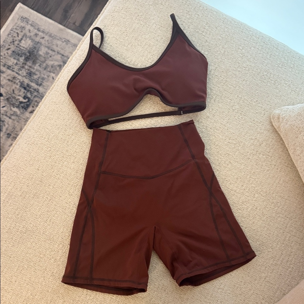 Burgundy Sports Bra and Shorts Set
